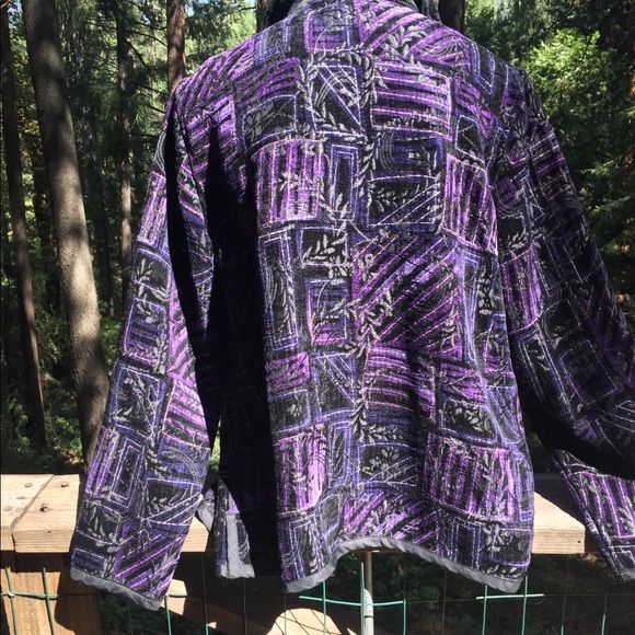 Reversible brocade purple/black jacket vintage velvet blazer,free ship HP25x2 - Picture 9 of 11